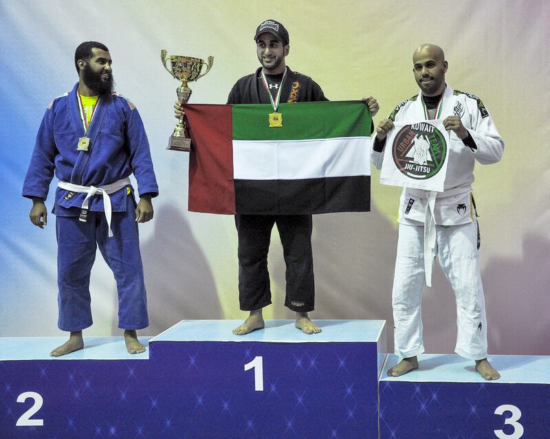 Sheikh Saqer bin Omar Al Qassimi won first place at the International Gulf Championship for Jiu-Jitsu in Kuwait City. Courtesy Saeed Al Jenaibi