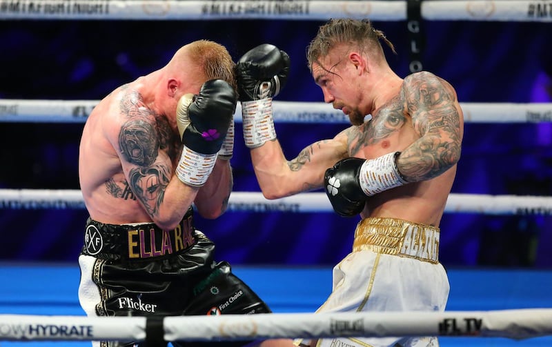 Billy Allington throws a right upper cut at Jamie Robinson during their Super-Lightweight fight at University of Bolton Stadium on Friday, March 19. The fight ended as a draw. Getty