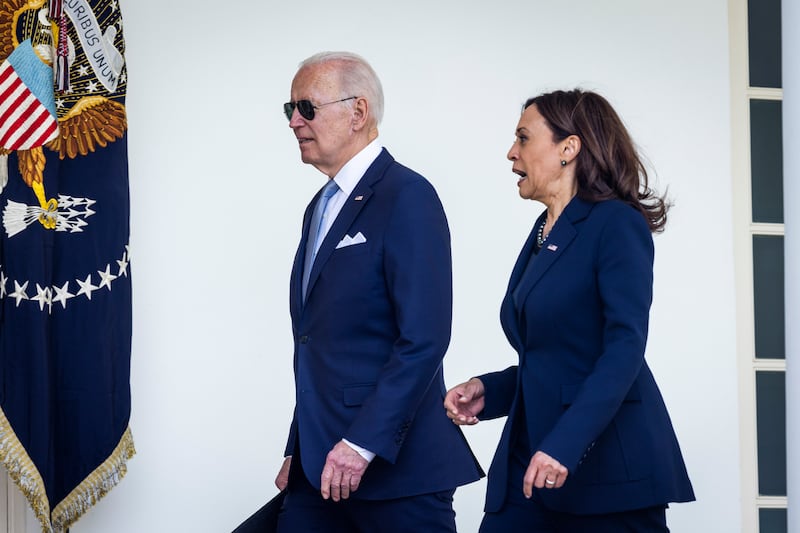 The last photographed contact between Mr Biden and Ms Harris on April 11. EPA