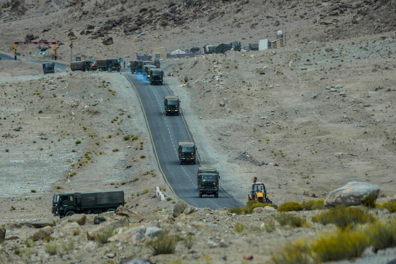 An Indian Army convoy in Ladakh during the stand-off on the border with China last year. AP