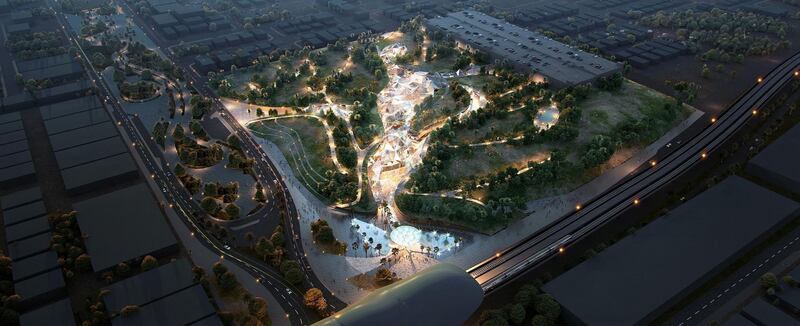 Artists' impression of the new Al Nahda entertainment complex set to be built next to Riyadh Metro's Nahda Park Metro Station. Image courtesy of Saudi Entertainment Ventures
