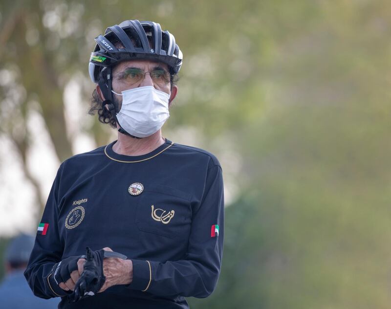 All of Sheikh Mohammed's entourage had cycling helmets on. Courtesy: Dubai Media Office