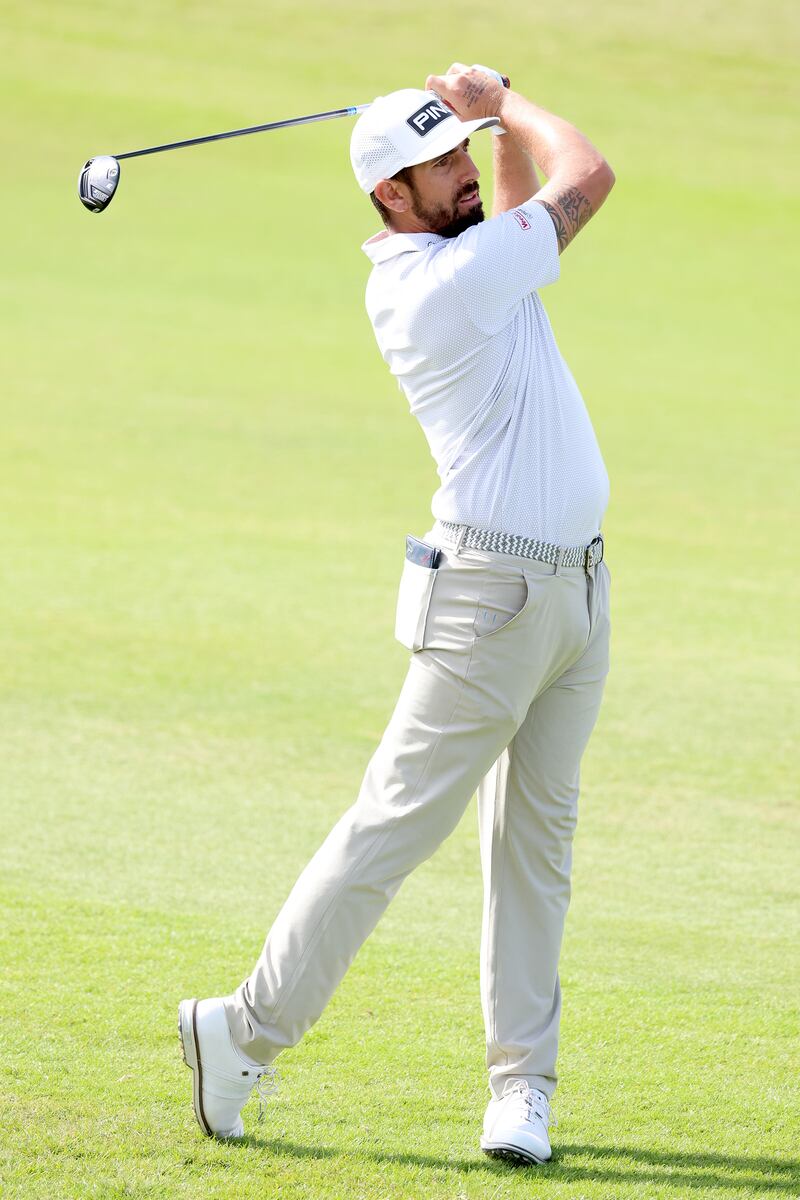 Matthieu Pavon plays his second shot on the 8th hole. Getty 
