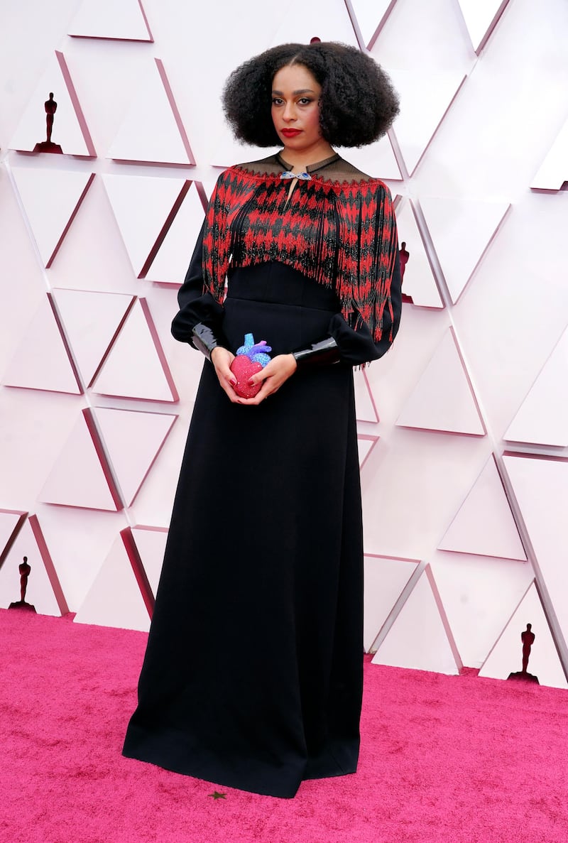 Celeste Waite, in Gucci, arrives for the 93rd annual Academy Awards ceremony at Union Station in Los Angeles, California, on, 25 April 25, 2021. EPA