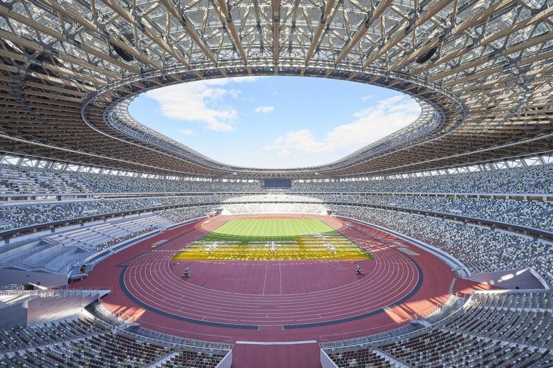 A picture of the interior of the completed Tokyo 2020 Olympic Games stadium. AFP