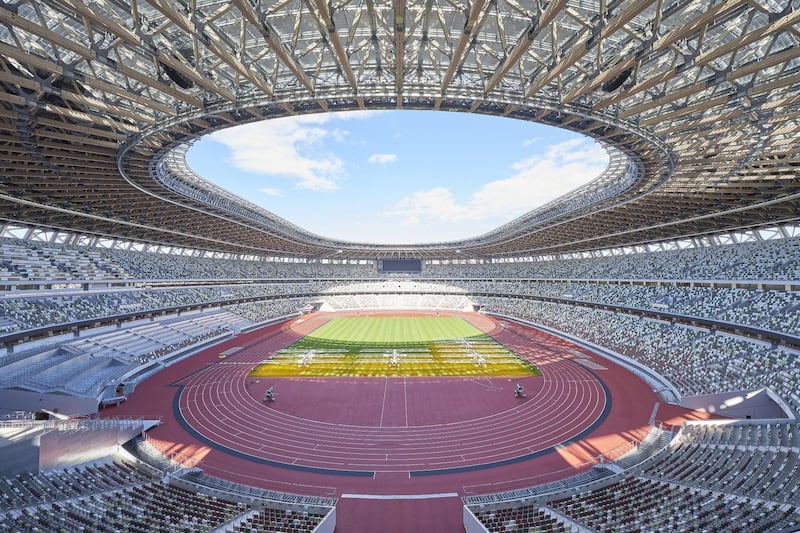 A picture of the interior of the completed Tokyo 2020 Olympic Games stadium. AFP