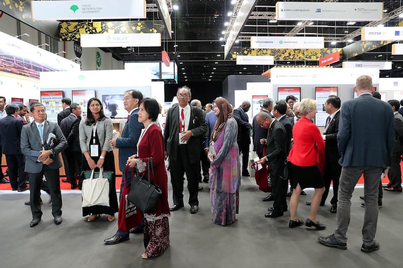 ABU DHABI,  UNITED ARAB EMIRATES , OCTOBER 6 – 2019 :- Delegates during the 26th World Road Congress exhibition held at Abu Dhabi National Exhibition Center in Abu Dhabi. ( Pawan Singh / The National ) For News. Story by Patrick
