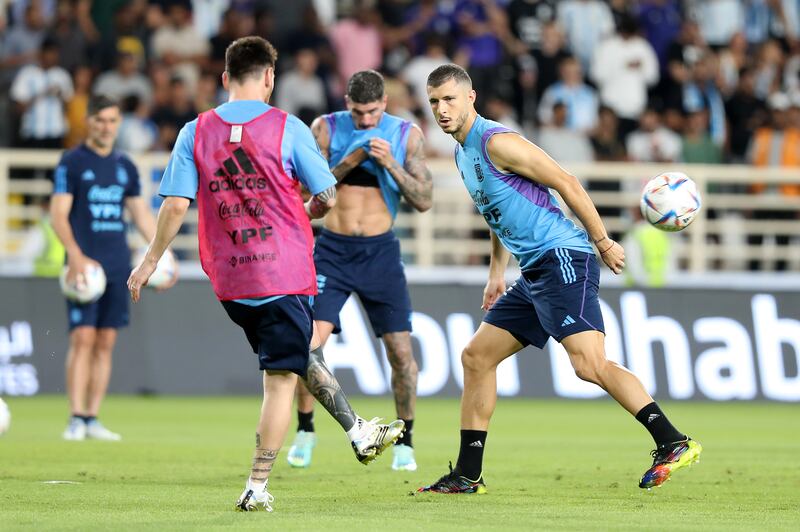 Argentina midfielder Guido Rodriguez during the training session in Abu Dhabi.