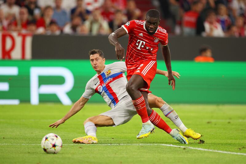 Dayot Upamecano 8 – An impressive performance from the young centre-back who stood up well in a physical battle against Lewandowski. Getty Images