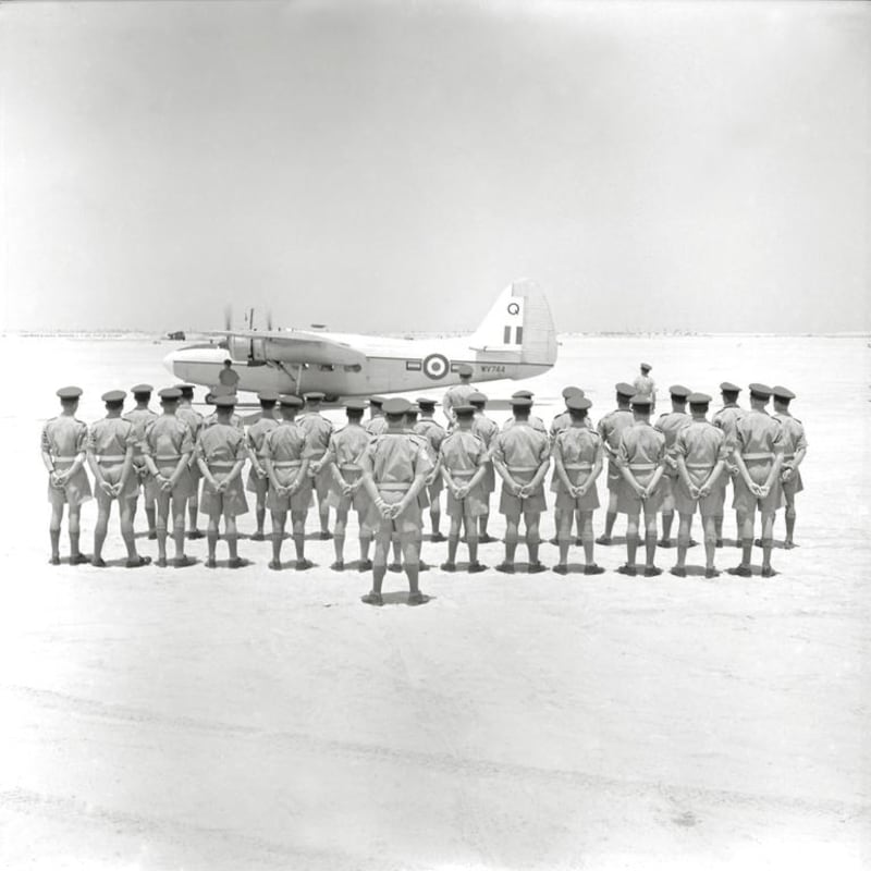 Line-up of Royal Air Force Soldiers, Sharjah, 1960sThe British Era series © Noor Ali Rashid Archives