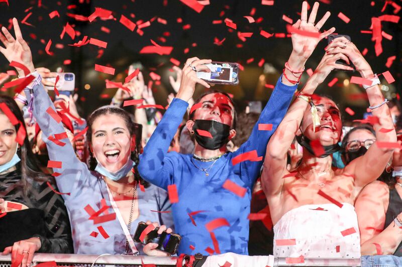 Fans cheer Lewis Capaldi at Etihad Park, as part of the Yasalam After-Race Concert series, on the sidelines of the Etihad Airways Abu Dhabi Grand Prix. Khushnum Bhandari / The National
