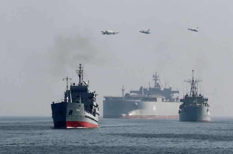 Iranian warships take part in a military exercise in the Gulf of Oman in 2021. EPA