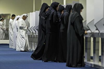Voters cast their ballots in the 2015 Federal National Council elections in Fujairah. FNC members are drawn from the UAE’s seven emirates and represent the views and concerns of the electorate on important issues. Antonie Robertson / The National
