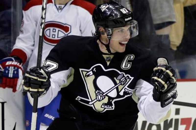 Pittsburgh Penguins' Sidney Crosby celebrates his goal against the Montreal Canadiens.