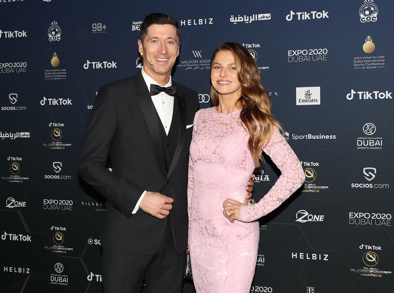 Robert Lewandowski arrives at the Globe Soccer Awards at the Armani Hotel.