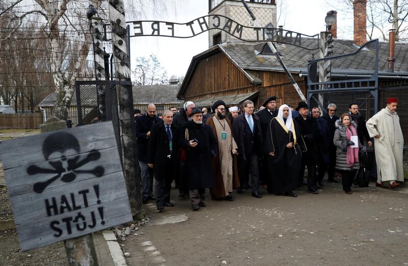 Mohammad Al Issa, Secretary General of the Muslim World League; and David Harris, chief executive of the American Jewish Committee, visit the former Nazi-German extermination camp Auschwitz I in Oswiecim, Poland. Reuters