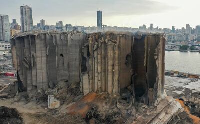 The damaged grain silos at the port of the Lebanese capital Beirut after their partial collapse. AFP