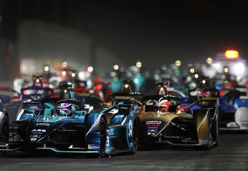 A view of the action during the Formula E race in Riyadh. Getty
