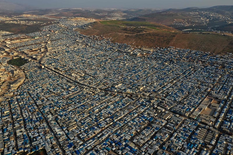 A displacement camp near the village of Qah in Idlib province, near the Syrian-Turkish border. AFP