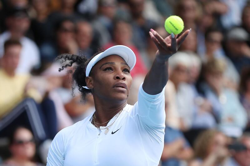 Serena Williams serves during her first round match against Camila Giorgi on Day Two of the 2020 Auckland Classic. AFP