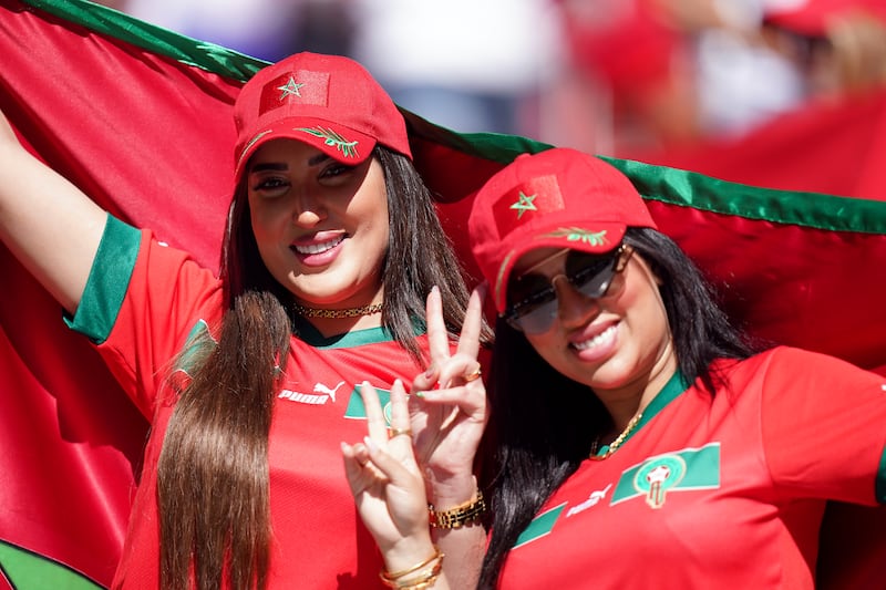 Morocco fans in the stands during the match against Croatia at the Al Bayt Stadium.