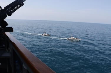 Iranian Islamic Revolutionary Guard Corps Navy vessels have been passing near US Military ships at close range while operating in international waters of the North Arabian Gulf. EPA