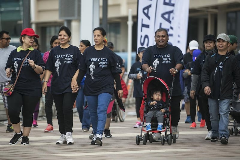 The start of the Dubai Terry Fox Run. Proceeds will go to cancer research projects in the UAE. Mona Al Marzooqi / The National