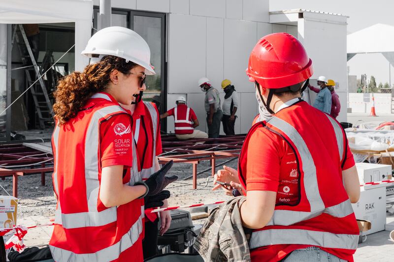 Students from Team Sharjah from the University of Sharjah are involved in the build and installation. Photo: Dewa