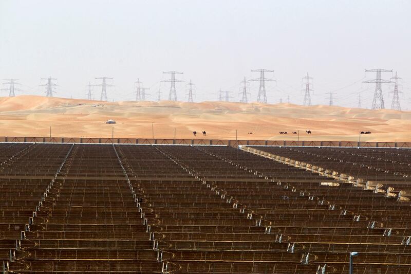 Madinat Zayed, United Arab Emirates, February 27, 2013:    Shams 1 solar power station near Madinat Zayed on February 27, 2013. The power station is capable of generating 100 megawatts (MW) of power, approximately enough to power 20,000 homes, which makes it among the largest parabolic trough stations in the world. Christopher Pike / The National