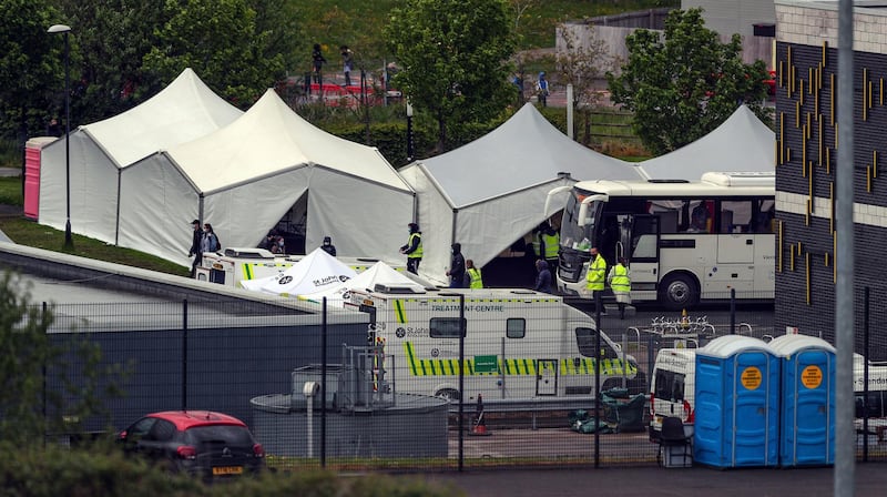 A temporary coronavirus testing centre is set up in Bolton. AP Photo
