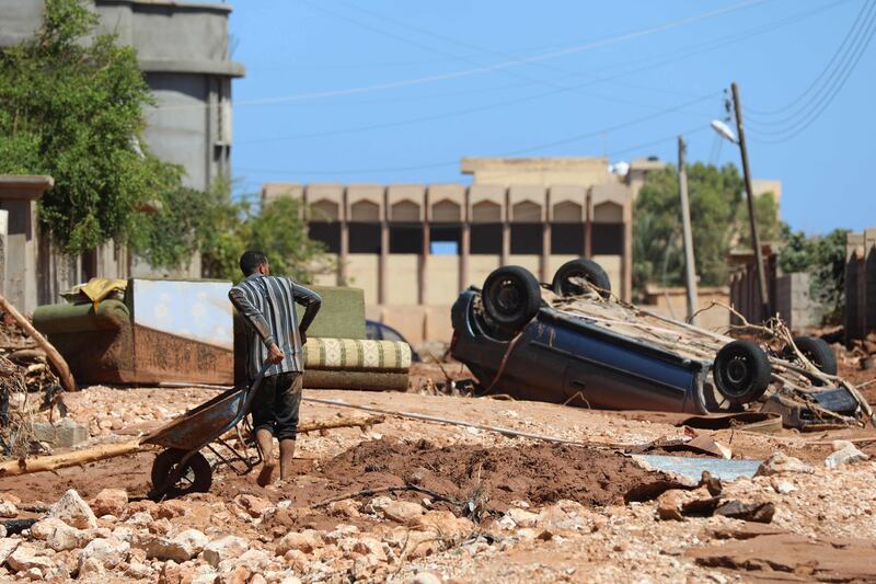 A rubble-strewn street in Libya's eastern city of Soussa. AFP