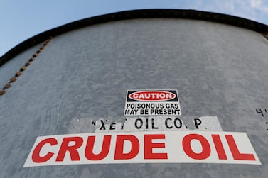 A sticker reads crude oil on the side of a storage tank in the Permian Basin in Mentone, Texas. Opec said the higher prices seen in the crude commodity markets could prompt a higher level of US production. Reuters