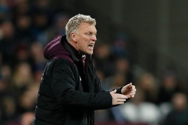 FILE - In this Wednesday, Dec. 13, 2017 file photo, West Ham's manager David Moyes shouts from the side line during their English Premier League soccer match against Arsenal at the London stadium in London. David Moyes has left West Ham after the Premier League club opted against giving the manager a new deal, it was announced on Wednesday, May 16, 2018. (AP Photo/Kirsty Wigglesworth, file)