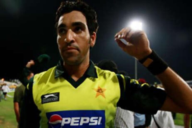 The Pakistan bowler Umer Gul celebrates after helping his side win the second one-day international against the West Indies in Abu Dhabi. Pakistan win the series with just one game left to play.