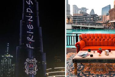 The Burj Khalifa was lit with the 'Friends' logo to celebrate the 25th anniversary; and fans can sit on the famous orange Central Perk sofa with a Dubai Fountain and Burj Khalifa backdrop. Instagram 