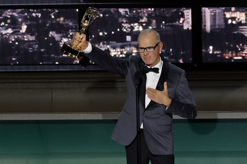 Michael Keaton accepts Outstanding Lead Actor in a Limited Series or Anthology Series or Movie for 'Dopesick'. AFP