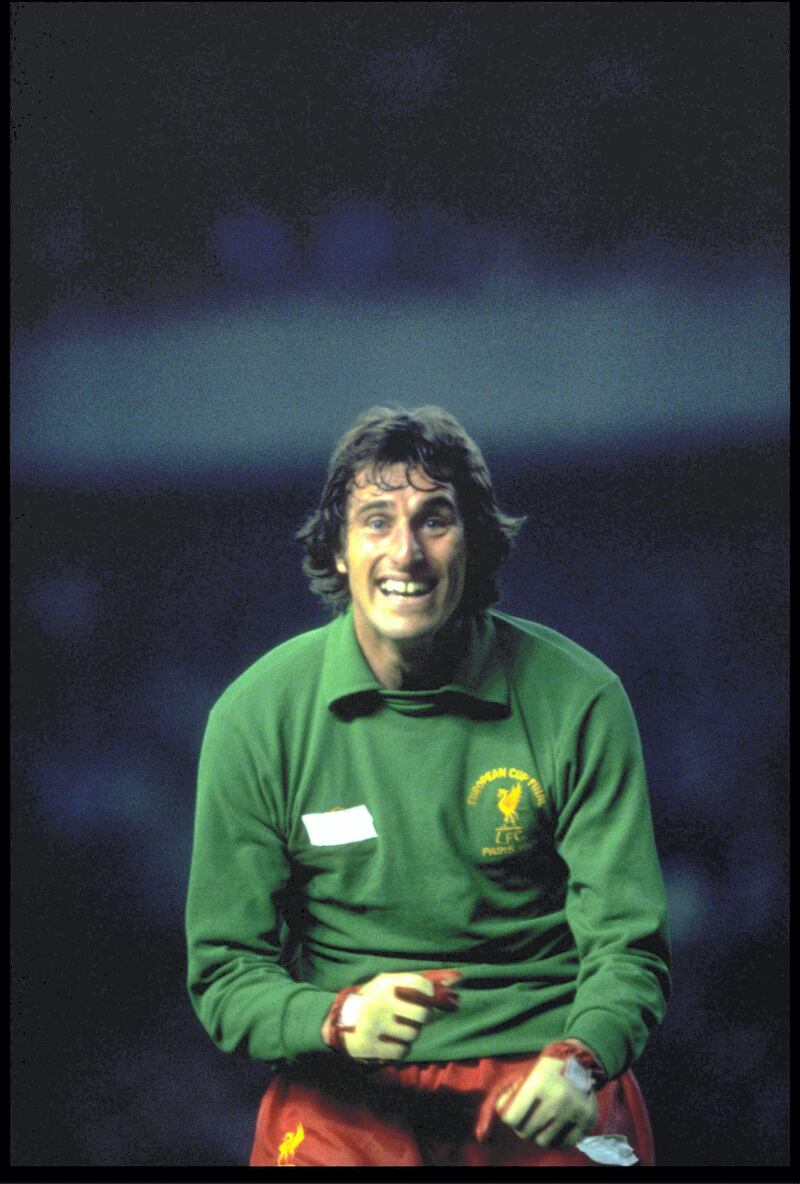 27 MAY 1981:  LIVERPOOL GOALKEEPER RAY CLEMENCE CELEBRATES HIS TEAM's VICTORY IN THE EUROPEAN CUP FINAL. LIVERPOOL BEAT REAL MADRID 1-0 IN THE PARC DE PRINCES IN PARIS.