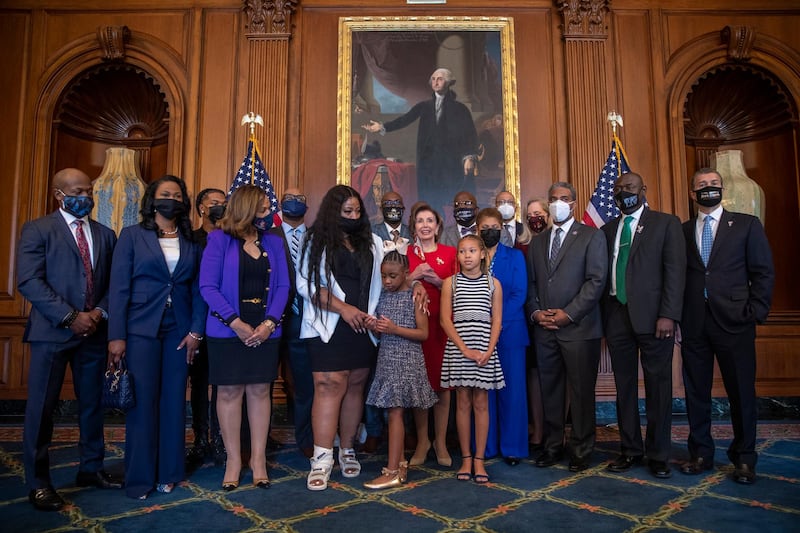 House Speaker Nancy Pelosi meets the family of the late George Floyd at the US Capitol in Washington.  The family met President Joe Biden and various US politicians, and participated in a memorial at Black Lives Matter Plaza. EPA