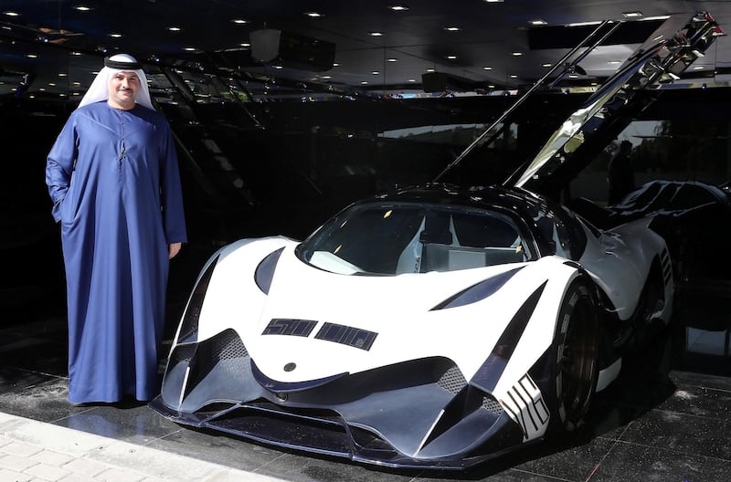 DUBAI , UNITED ARAB EMIRATES , November 15  – 2018 :- Majid Al Attar , owner of the Devel Sixteen supercar at his home on Al Wasl road in Dubai. ( Pawan Singh / The National ) For Motoring. Story by Adam