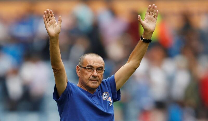 Chelsea manager Maurizio Sarri celebrates after the match. Action Images / Reuters