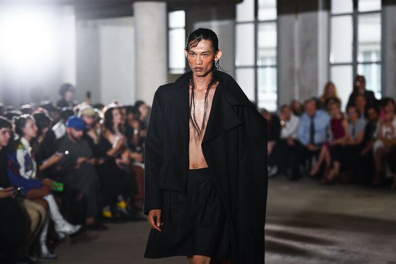 Young French designer Charles de Vilmorin also had male models during his womenswear show. AFP