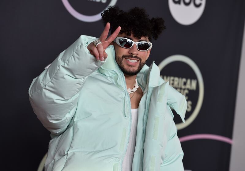 Bad Bunny at the American Music Awards on November  21, 2021, at Microsoft Theater in Los Angeles. AP