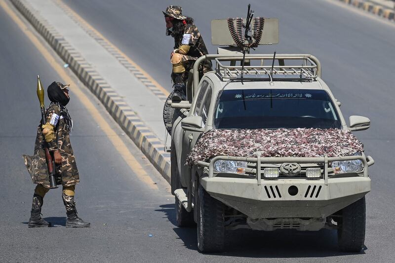 Members of a Taliban unit patrolling in Kabul. AFP