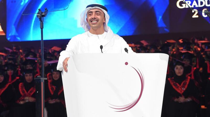 Sheikh Abdullah bin Zayed, Minister of Foreign Affairs and International Cooperation, presented the degrees to 1,464 male and female undergraduate and graduate candidates.