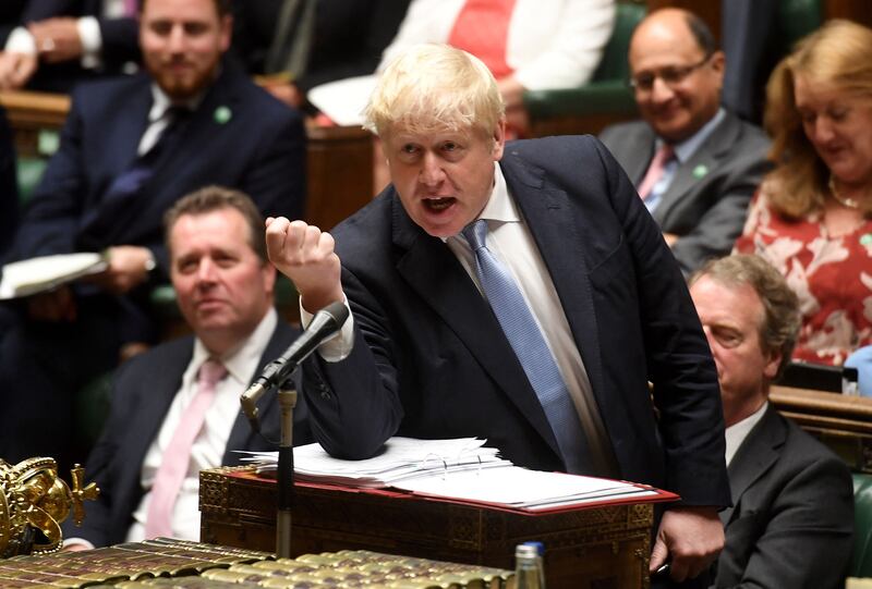 UK Prime Minister Boris Johnson speaks during the weekly Prime Minister's Questions session in the House of Commons. AFP / UK Parliament