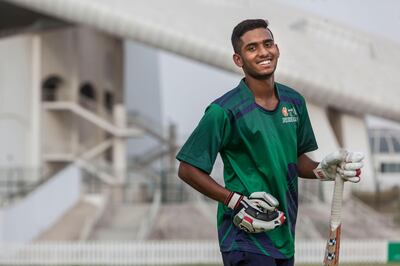 ABU DHABI. UNITED ARAB EMIRATES, 17 June 2017. Young cricketer Jonathan Figy (15 India) practising at the Zayed Cricket Stadium. STOCK FOR POTENTIAL FUTURE USE. (Photo: Antonie Robertson) Journalist: Paul Radley. Section: Sport.