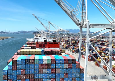 A container ship docked at the Port of Oakland in California. Getty Images
