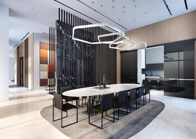<p>The dining area features contemporary design.&nbsp;Courtesy LuxuryProperty.com</p>
