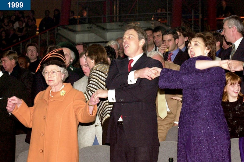 1999: With British prime minister Tony Blair and his wife Cherie Blair during the Millennium New Year celebrations in Greenwich, London.