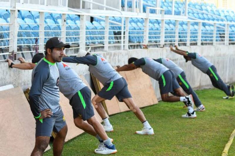 Sarfraz Ahmed takes part in Pakistan's training session ahead of the first Test against the West Indies at Sabina Park, Kingston, Jamaica.